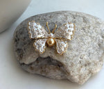 Elly’s White Golden pearls butterfly brooch pendant 2in1: Extreme luster mirrored, daily office pearl brooch for her birthday