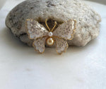 Elly’s White Golden pearls butterfly brooch pendant 2in1: Extreme luster mirrored, daily office pearl brooch for her Mother’s Day gift