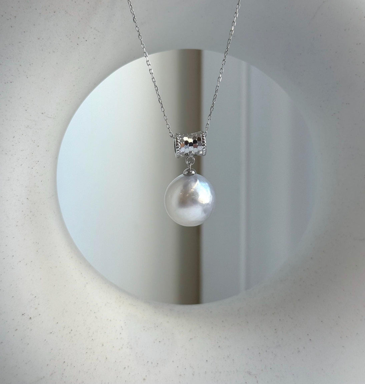 Elly’s 13.4mm Genius Australian Ocean White silver pearl Pendant: Extreme luster mirrored, 2.5cm high, S925 Silver pendant necklace set. high quality white ocean pearl pendant for her birthday anniversary daily office wear