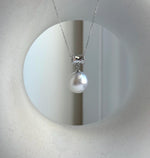 Elly’s 13.4mm Genius Australian Ocean White silver pearl Pendant: Extreme luster mirrored, 2.5cm high, S925 Silver pendant necklace set. high quality white ocean pearl pendant for her birthday anniversary daily office wear