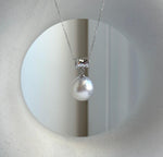 Elly’s 13.4mm Genius Australian Ocean White silver pearl Pendant: Extreme luster mirrored, 2.5cm high, S925 Silver pendant necklace set. high quality white ocean pearl pendant for her birthday anniversary daily office wear