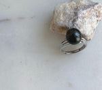 Elly’s 10.8x11.3mm Tahitian Ocean black Platinum Pearl Ring: Extreme luster mirrored, S925 silver Minimalist adjustable Ring.high quality black pearl ring for her