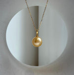 Elly’s 11.8mm Genius South sea ultra gold ocean pearl Pendant: Extreme luster, 2cm high, s925 silver minimalist daily pendant. gift for her