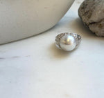 Elly’s 12.4mm Australian ocean white blue pearl Ring: Extreme luster mirrored, S925 silver adjustable Vintage Ring. high quality white ocean pearl silver ring for her