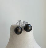 Elly’s 12.7mm Tahitian Black Platinum ocean Pearls Earrings Studs: Extreme luster Mirrored,S925 silver minimalist earrings.