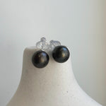 Elly’s 12.7mm Tahitian Black Platinum ocean Pearls Earrings Studs: Extreme luster Mirrored,S925 silver minimalist earrings. daily office black pearl earrings studs for her
