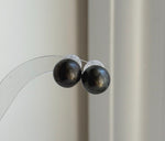Elly’s 12.7mm Tahitian Black Platinum ocean Pearls Earrings Studs: Extreme luster Mirrored,S925 silver minimalist earrings. daily office black pearl earrings studs for her
