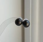 Elly’s 12.7mm Tahitian Black Platinum ocean Pearls Earrings Studs: Extreme luster Mirrored,S925 silver minimalist earrings. daily office black pearl earrings studs for her