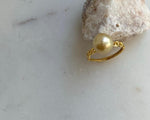 Elly’s 9.8mm South sea ultra gold ocean pearl Ring: Extreme luster, 1.2x2cm, S925 silver with gold plated adjustable Vintage Ring.