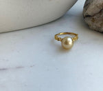 Elly’s 9.8mm South sea ultra gold ocean pearl Ring: Extreme luster, 1.2x2cm, S925 silver with gold plated adjustable Vintage Ring. gift for her