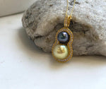 Elly’s 8-10.9mm Genius South Sea golden Tahitian ocean pearl Pendant: Extreme luster, 3.1cm high, S925 Silver Gourd pendant Chain Set. high quality pearls pendant for her anniversary