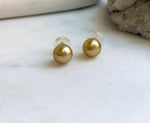Elly’s 10mm Genius natural South sea Deep Tea Gold ocean Pearls Earrings studs: Extreme luster, S925 silver minimalist earrings studs. high quality golden ocean pearl earrings for her holiday
