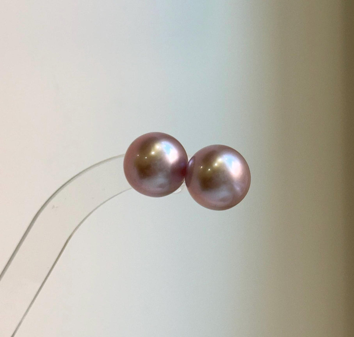 Elly’s 13.6mm Large Edison rose Mauve Pearls Earrings Studs: Extreme luster Mirrored, S925 silver minimalist earrings studs.high quality pearl earrings studs gift for her anniversary