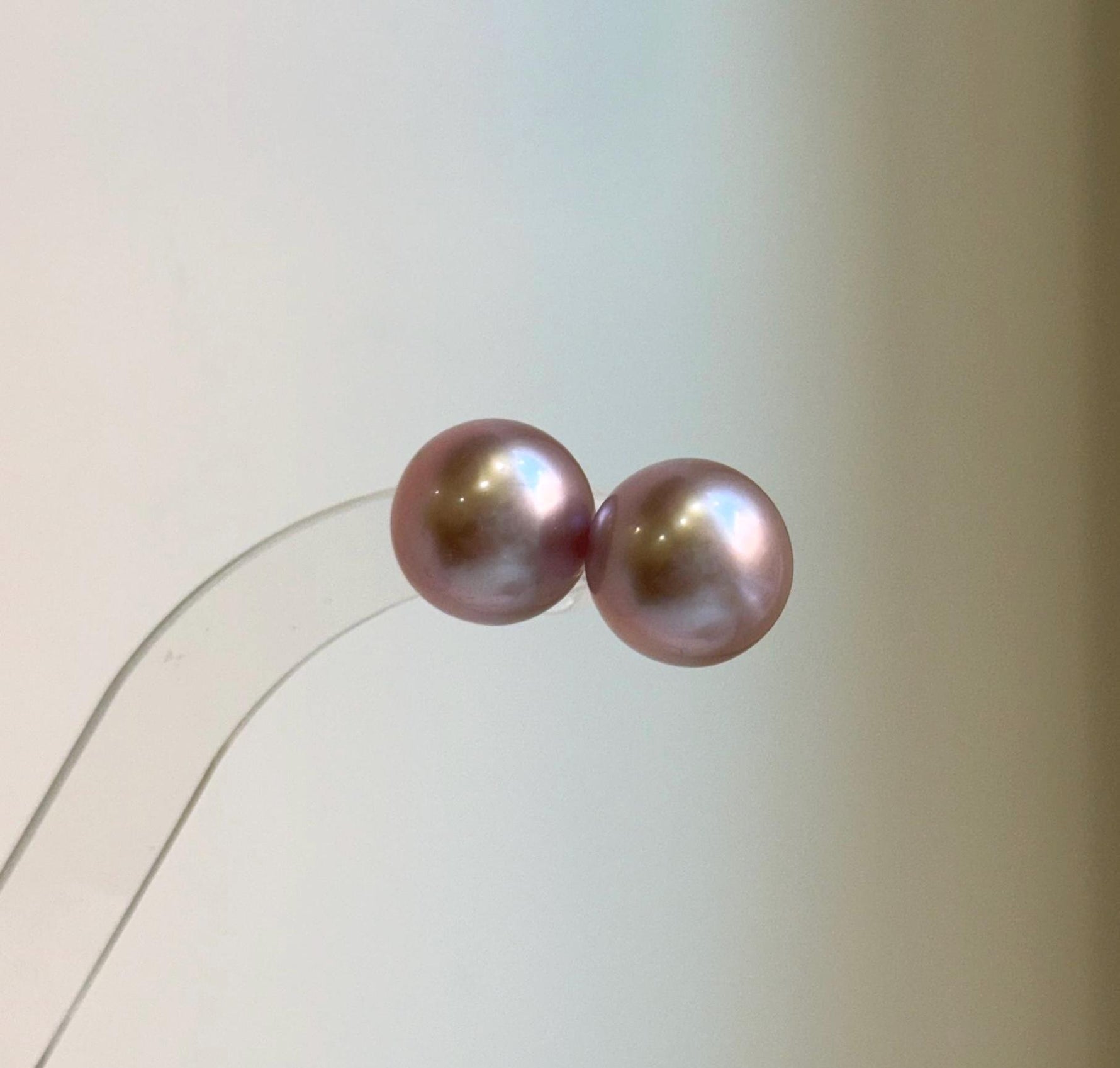 Elly’s 13.6mm Large Edison rose Mauve Pearls Earrings Studs: Extreme luster Mirrored, S925 silver minimalist earrings studs.high quality pearl earrings studs gift for her anniversary