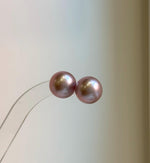 Elly’s 13.6mm Large Edison rose Mauve Pearls Earrings Studs: Extreme luster Mirrored, S925 silver minimalist earrings studs.high quality pearl earrings studs gift for her