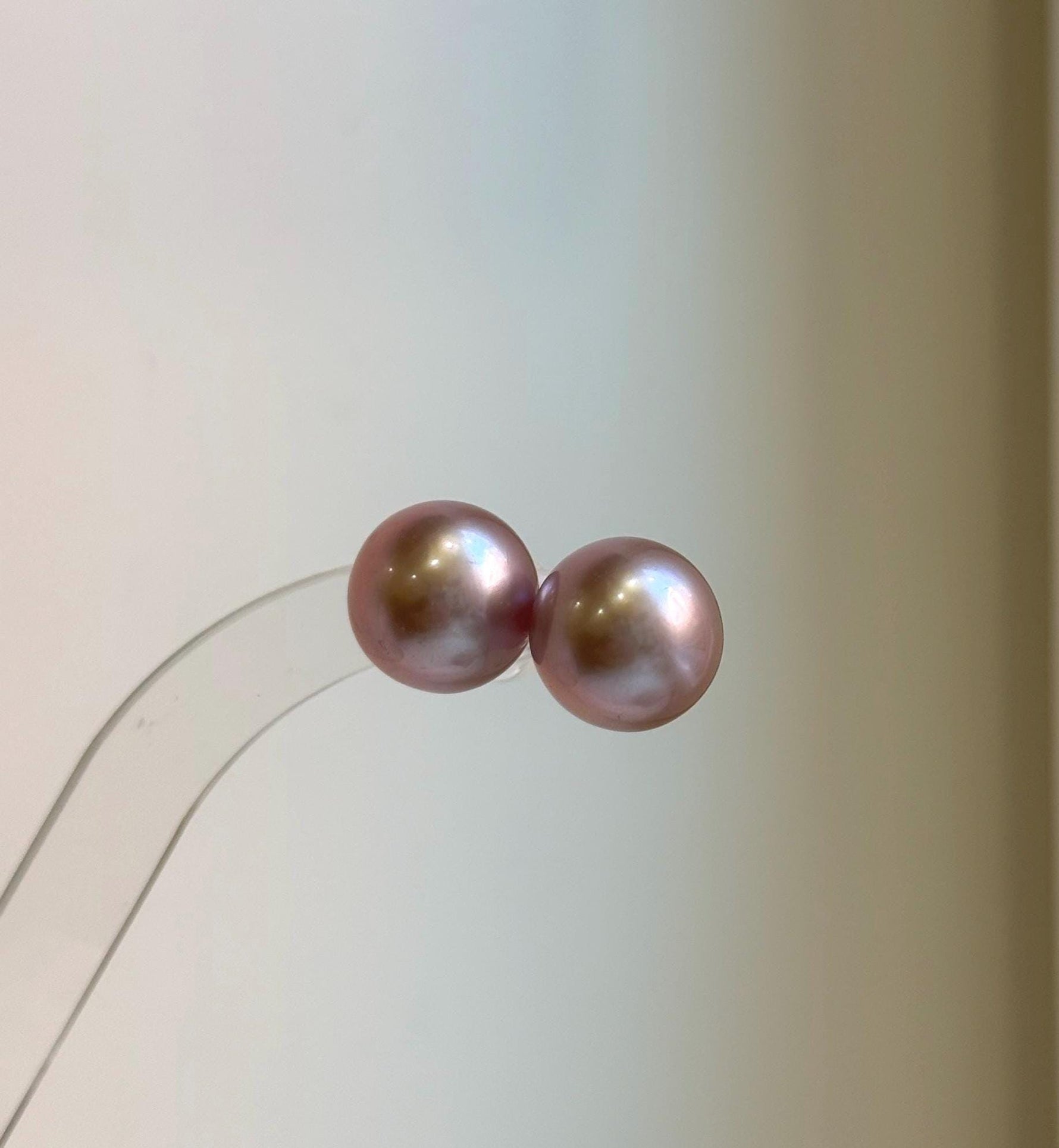 Elly’s 13.6mm Large Edison rose Mauve Pearls Earrings Studs: Extreme luster Mirrored, S925 silver minimalist earrings studs.high quality pearl earrings studs gift for her