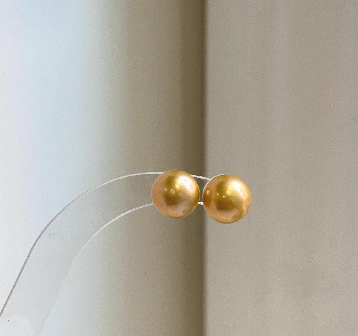 Elly’s 10.4mm Edison ultra gold Pearls Earrings Studs: Extreme luster Mirrored, S925 silver minimalist earrings studs.