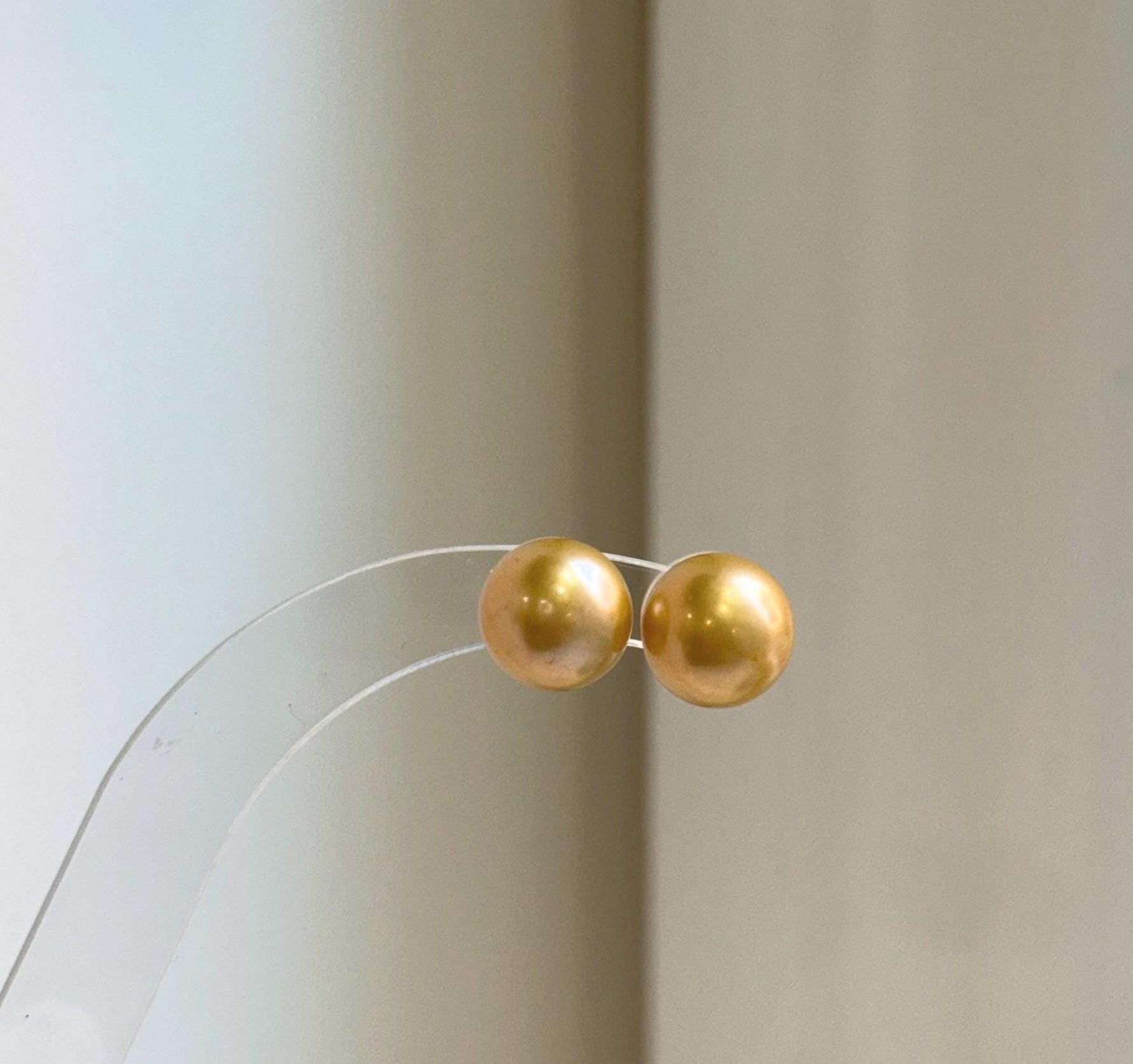 Elly’s 10.4mm Edison ultra gold Pearls Earrings Studs: Extreme luster Mirrored, S925 silver minimalist earrings studs.