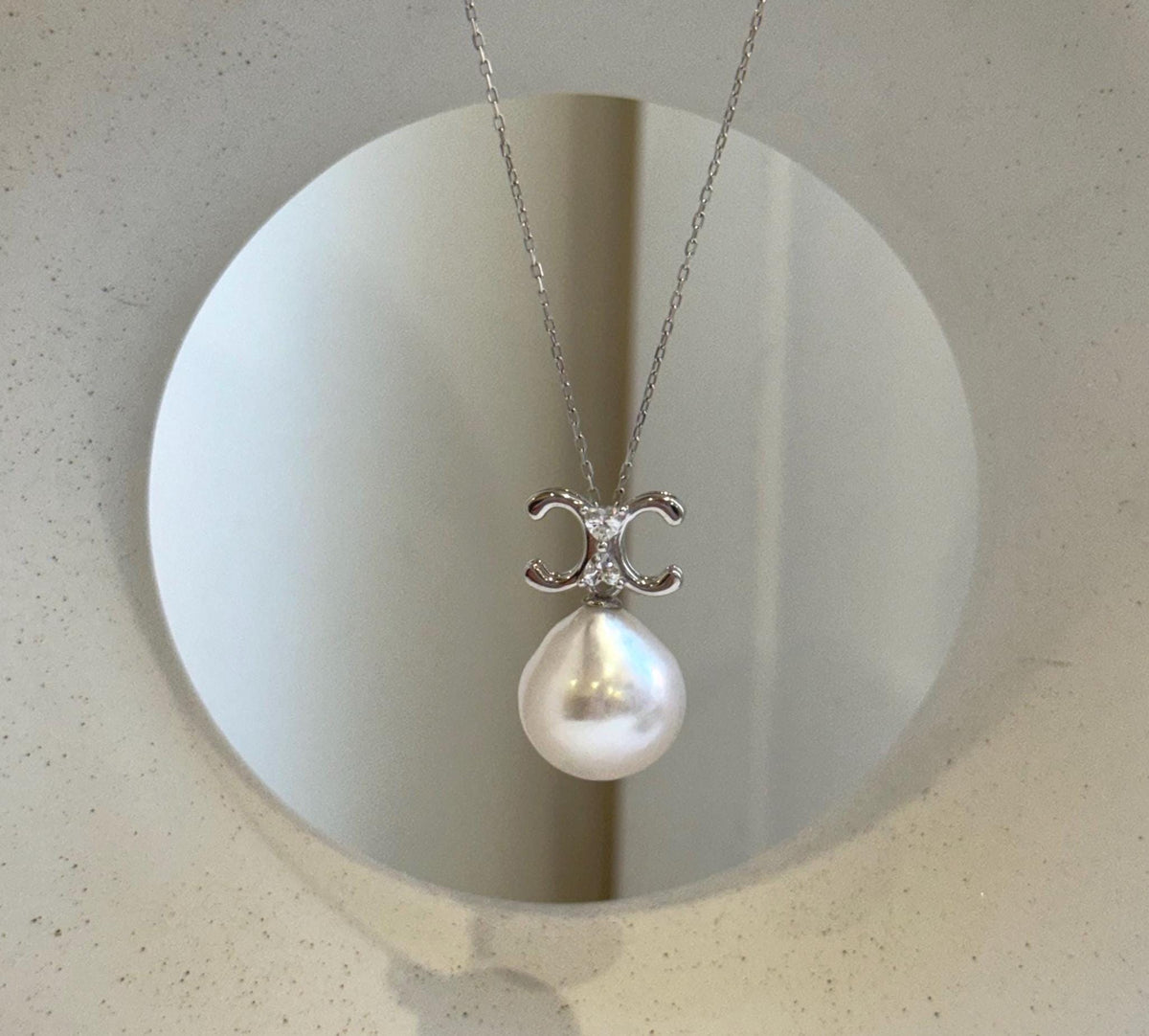 Elly’s 14.3mm Huge Edison white Pearl Vintage Pendant: Extreme luster, 2.3cm high, s925 silver pendant necklace set.