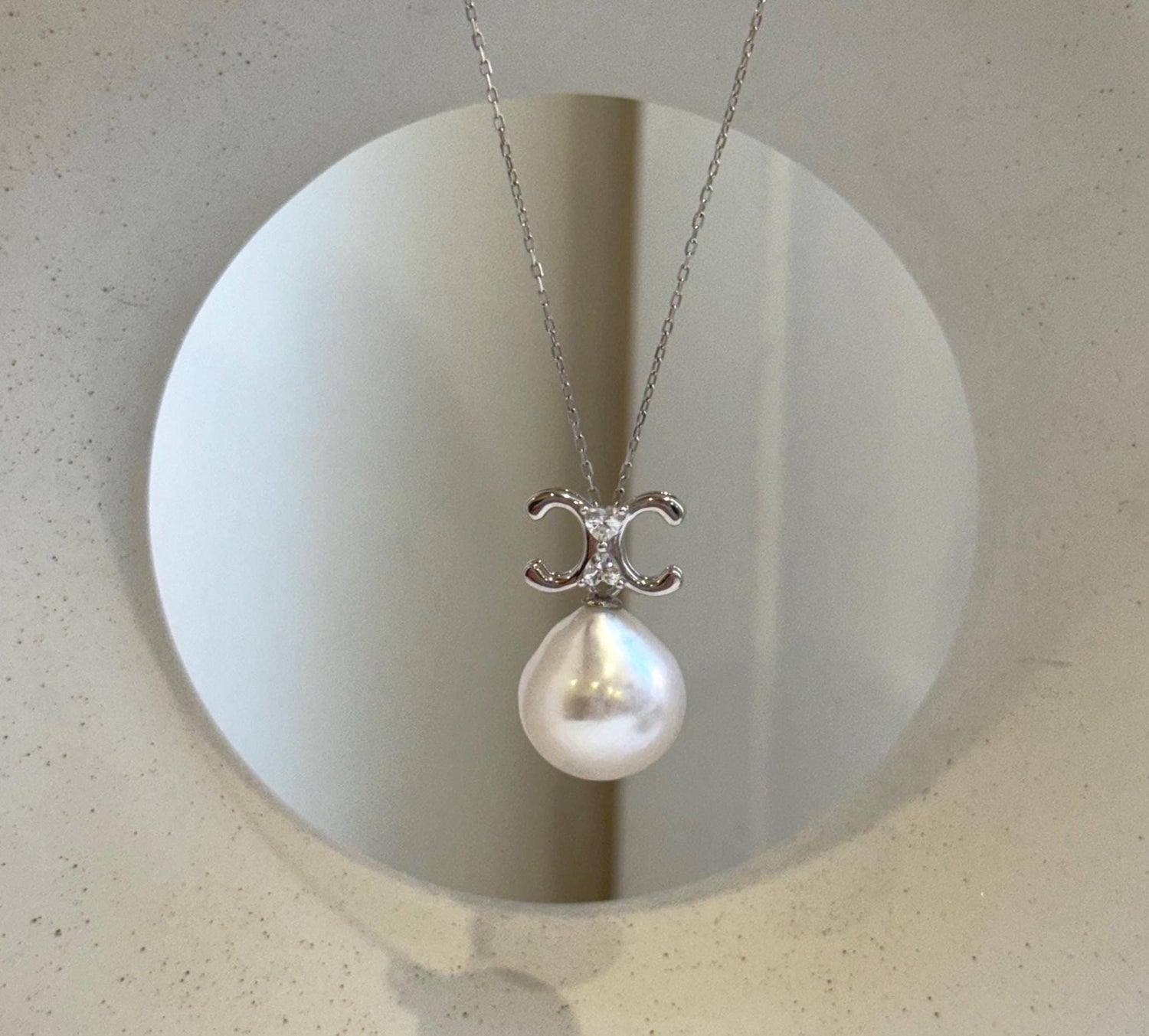 Elly’s 14.3mm Huge Edison white Pearl Vintage Pendant: Extreme luster, 2.3cm high, s925 silver pendant necklace set.