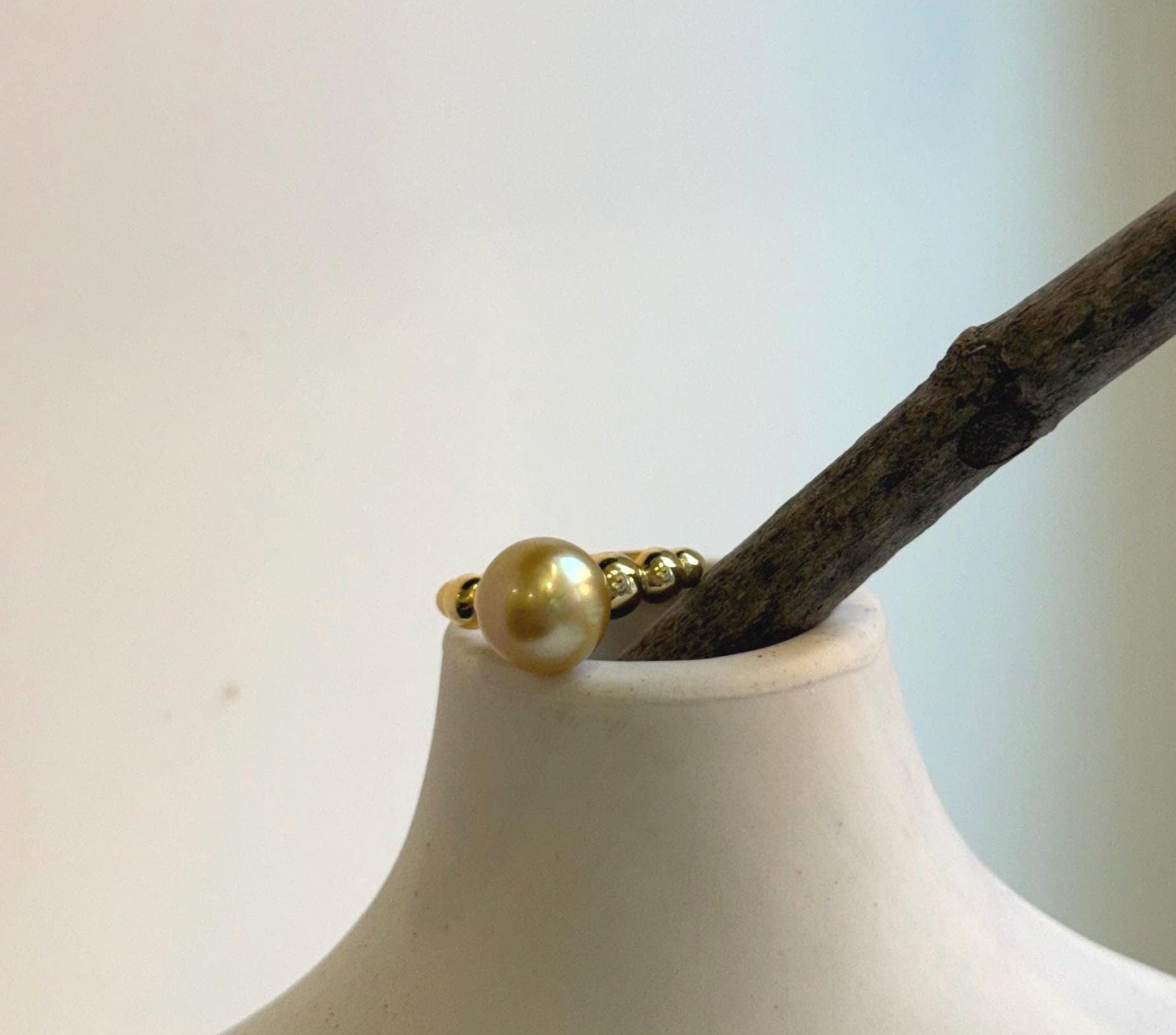 Elly’s 10mm South sea deep Tea gold ocean pearl Ring: Extreme luster, S925 silver with gold plated adjustable minimalist Ring.
