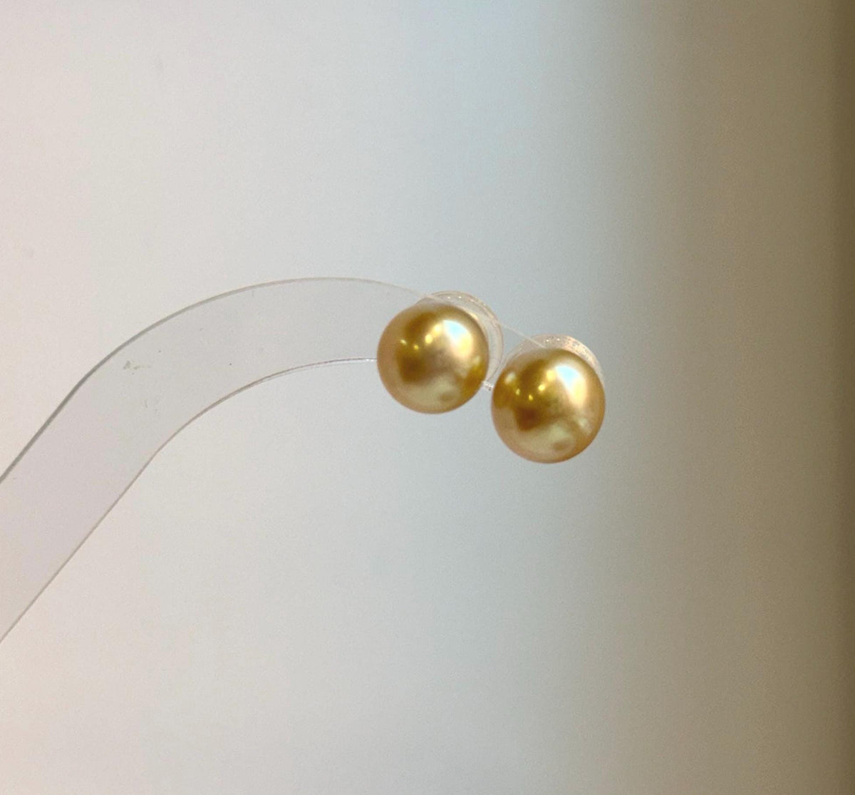 Elly’s 9.7mm Genius natural South sea Deep Tea Gold ocean Pearls Earrings studs: Extreme luster, S925 silver minimalist earrings studs.