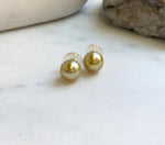 Elly’s 9.7mm Genius natural South sea Deep Tea Gold ocean Pearls Earrings studs: Extreme luster, S925 silver minimalist earrings studs. high quality golden ocean pearl earrings studs for her
