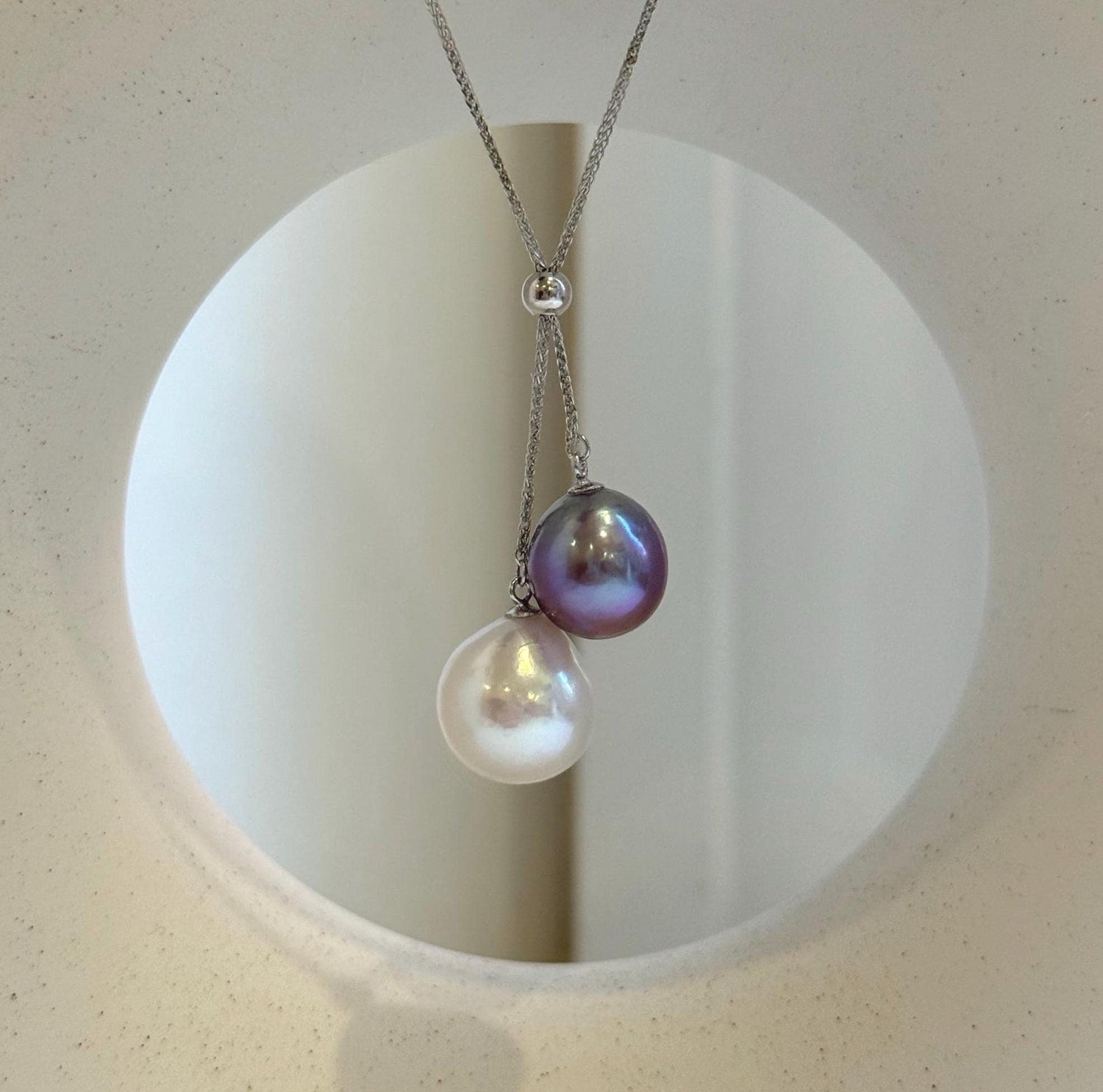 Elly’s 11.6-13.2mm Genius White purple Edison pearls Pendant Necklace: Extreme luster mirrored, to 20”, s925 silver necklace set.