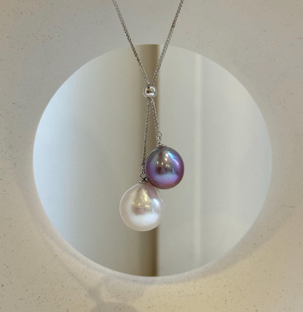 Elly’s 11.6-13.2mm Genius White purple Edison pearls Pendant Necklace: Extreme luster mirrored, to 20”, s925 silver necklace set. gift for her