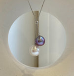 Elly’s 11.6-13.2mm Genius White purple Edison pearls Pendant Necklace: Extreme luster mirrored, to 20”, s925 silver necklace set. gift for her