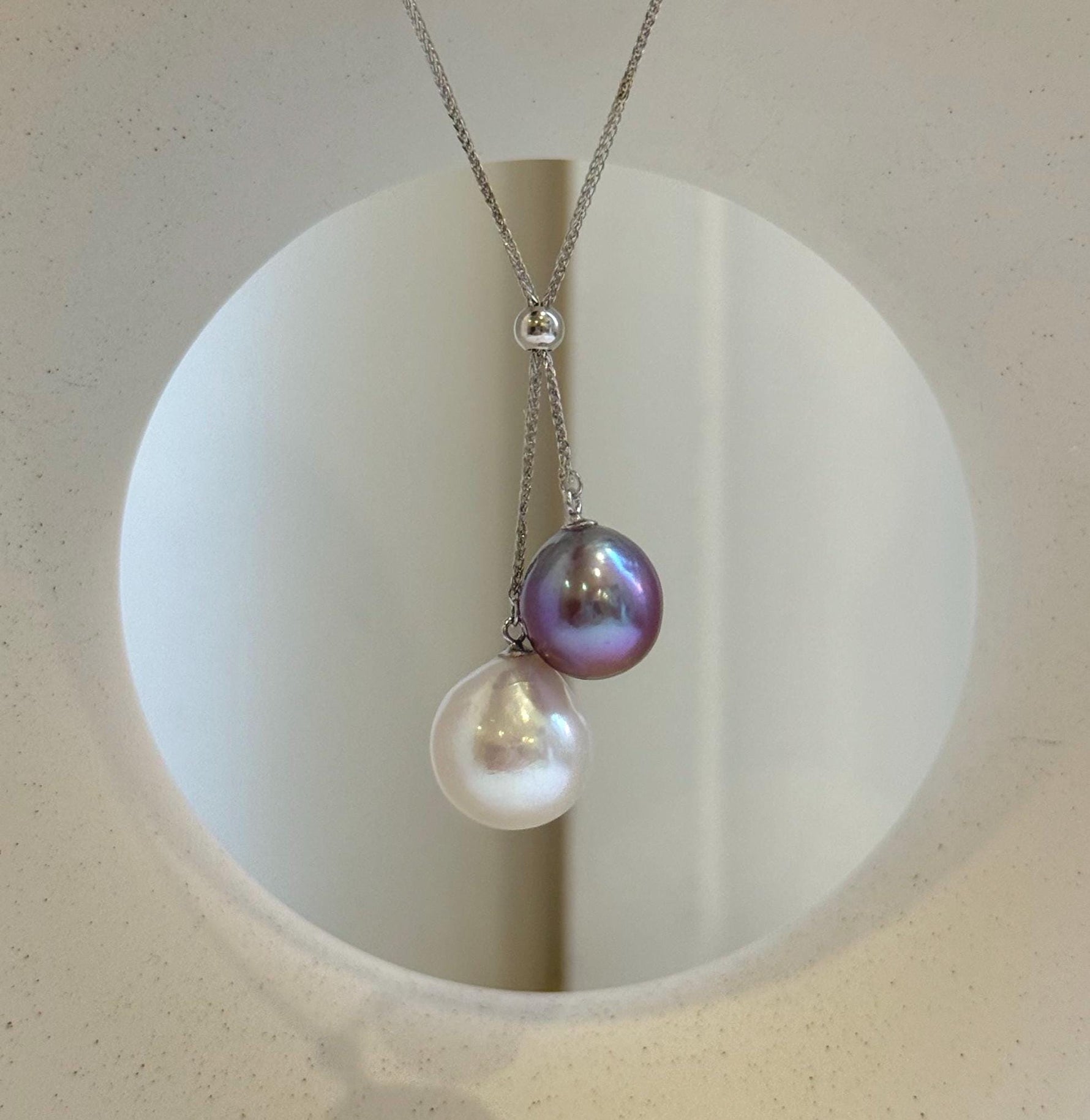 Elly’s 11.6-13.2mm Genius White purple Edison pearls Pendant Necklace: Extreme luster mirrored, to 20”, s925 silver necklace set. gift for her