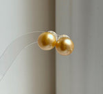 Elly’s 13.3mm Genius Large natural South sea Deep Gold ocean Pearls Earrings studs: Extreme luster mirrored, S925 silver minimalist earring. g high quality golden ocean pearls earrings studs for her birthday