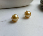 Elly’s 13.3mm Genius Large natural South sea Deep Gold ocean Pearls Earrings studs: Extreme luster mirrored, S925 silver minimalist earring. g high quality golden ocean pearls earrings studs for her daily office earrings
