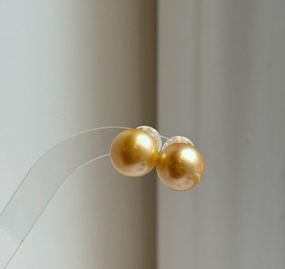 Elly’s 13.3mm Genius Large natural South sea Deep Gold ocean Pearls Earrings studs: Extreme luster mirrored, S925 silver minimalist earring. g high quality golden ocean pearls earrings studs for her