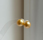 Elly’s 13.3mm Genius Large natural South sea Deep Gold ocean Pearls Earrings studs: Extreme luster mirrored, S925 silver minimalist earring. g high quality golden ocean pearls earrings studs for her