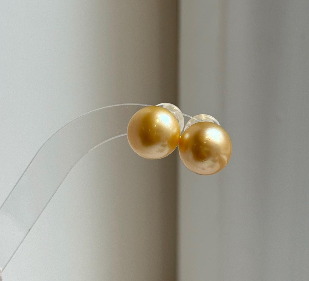 Elly’s 13.3mm Genius Large natural South sea Deep Gold ocean Pearls Earrings studs: Extreme luster mirrored, S925 silver minimalist earring. g high quality golden ocean pearls earrings studs for her