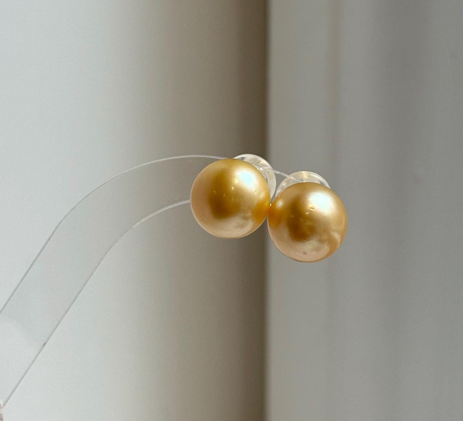 Elly’s 13.3mm Genius Large natural South sea Deep Gold ocean Pearls Earrings studs: Extreme luster mirrored, S925 silver minimalist earring. g high quality golden ocean pearls earrings studs for her