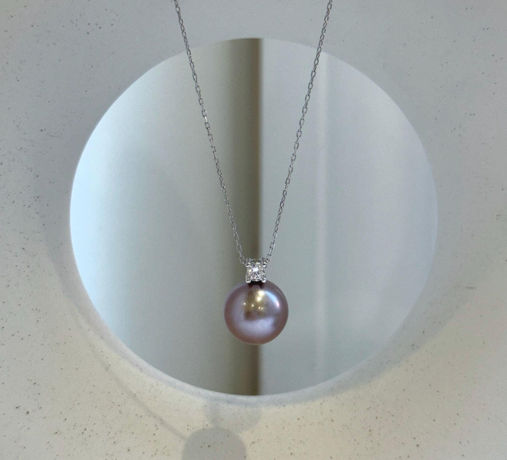 Elly’s 12.7mm Huge Edison Rose Mauve Pearl Minimalist Pendant: Extreme luster mirrored, 1.7cm high, s925 silver pendant necklace set. daily office high quality pearl pendant for her Mother’s Day gift