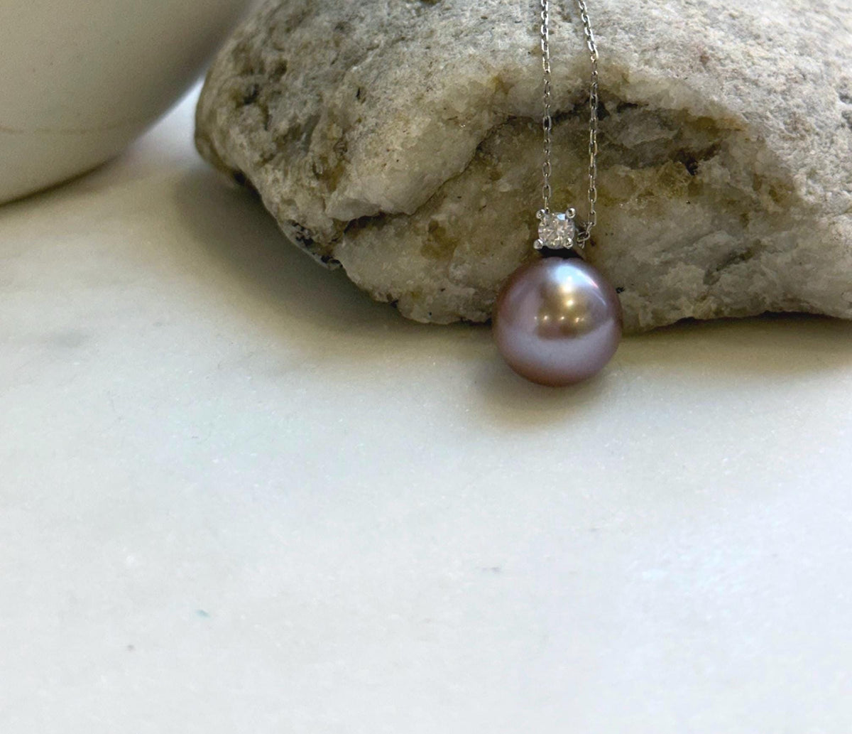 Elly’s 12.7mm Huge Edison Rose Mauve Pearl Minimalist Pendant: Extreme luster mirrored, 1.7cm high, s925 silver pendant necklace set. daily office high quality pearl pendant for her birthday