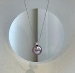 Elly’s 12.7mm Huge Edison Rose Mauve Pearl Minimalist Pendant: Extreme luster mirrored, 1.7cm high, s925 silver pendant necklace set. daily office high quality pearl pendant for her anniversary