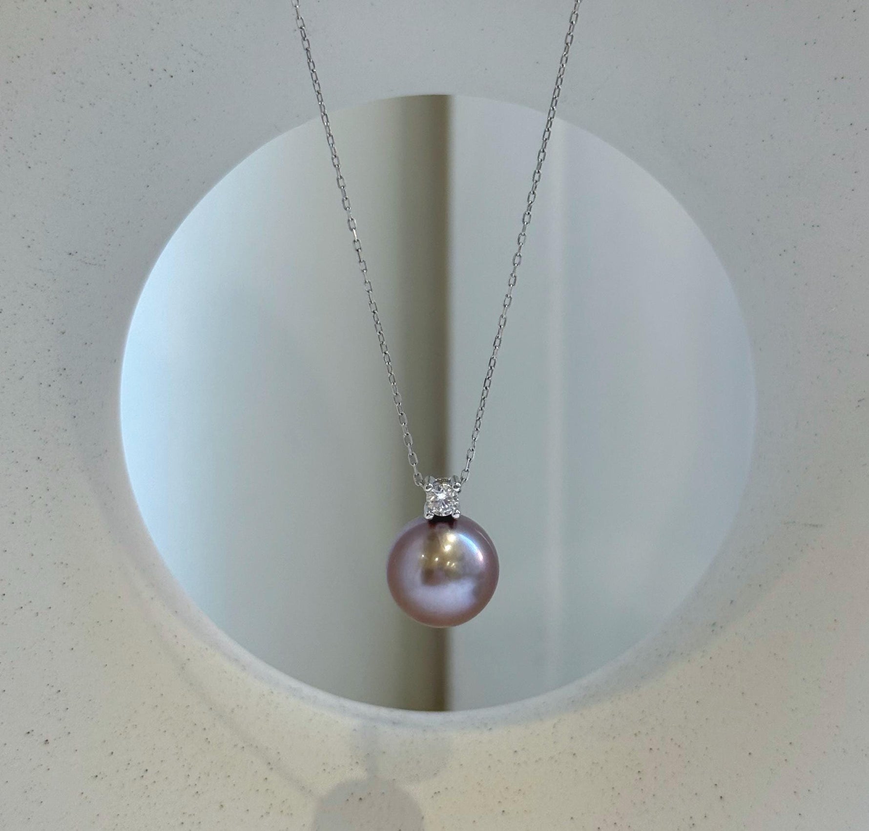 Elly’s 12.7mm Huge Edison Rose Mauve Pearl Minimalist Pendant: Extreme luster mirrored, 1.7cm high, s925 silver pendant necklace set. daily office high quality pearl pendant for her party