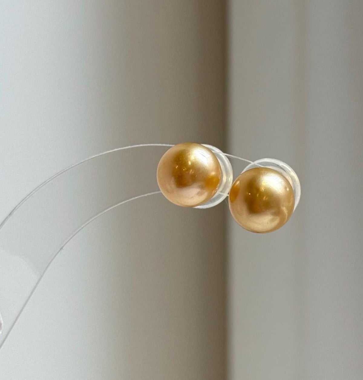 Elly’s 9.5mm Genius natural South sea Deep Gold ocean Pearls Earrings studs: Extreme luster, S925 silver minimalist earrings studs.daily office golden ocean pearls earrings studs for her