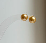 Elly’s 9.5mm Genius natural South sea Deep Gold ocean Pearls Earrings studs: Extreme luster, S925 silver minimalist earrings studs.daily office golden ocean pearls earrings studs for her