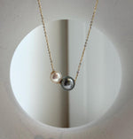 Elly’s Double Au750 18k Gold 7.7-9.2mm Akoya Tahitian Ocean Pearls Floating pendants:Extreme luster mirrored.