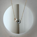 Elly’s Double Au750 18k Gold 7.7-9.2mm Akoya Tahitian Ocean Pearls Floating pendants:Extreme luster mirrored. gift for her Mother’s Day