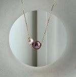 Elly’s Double Au750 18k Gold 7.8-10.6mm Akoya Ocean Edison Pearls Floating pendants:Extreme luster mirrored.