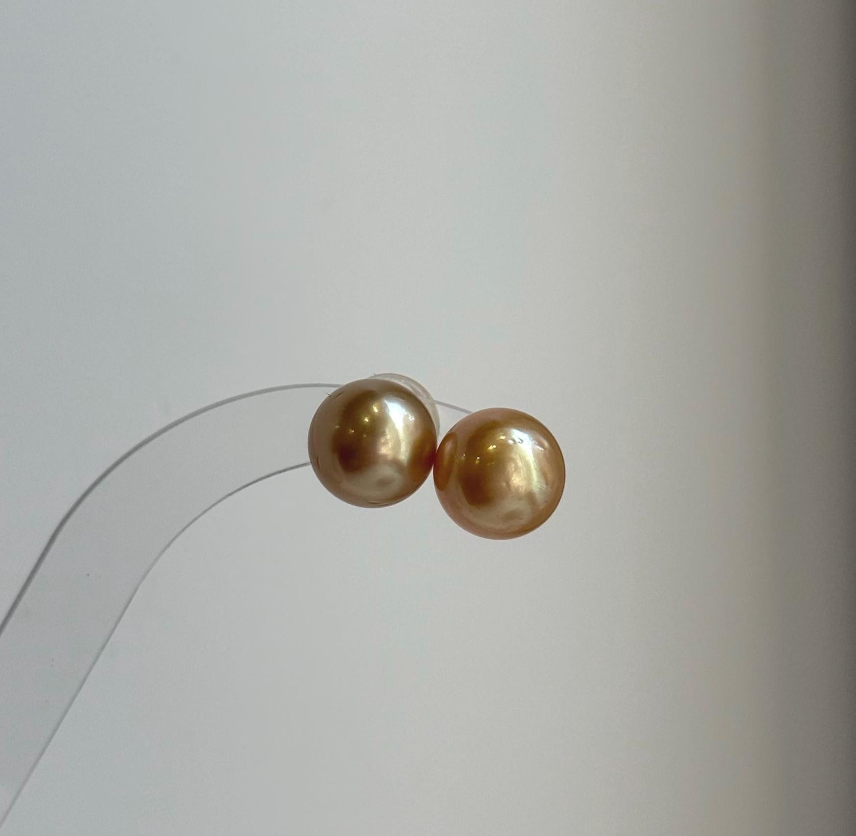 Elly’s Au750 18K real gold 11.7mm Genius natural South sea Deep Tea Gold ocean Pearls Earrings studs: Extreme luster mirrored.high quality golden pearls 18k gold earrings studs for her daily office wear