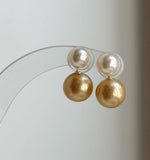 Elena Elly’s Au750 18K gold South sea golden Akoya ocean pearls Earrings: Extreme luster mirrored, 7.2-10.5mm, 18k gold earrings. high quality 18k golden pearls earrings for her