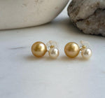 Elena Elly’s Au750 18K gold South sea golden Akoya ocean pearls Earrings: Extreme luster mirrored, 7.2-10.5mm, 18k gold earrings.