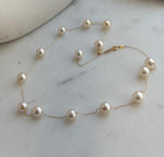Elly’s Au750 18K Gold, extreme luster Mirrored, 14pcs Akoya Ivory Ocean Pearls  vintage Satellite Necklace, 7.2-7.9mm, 17.7”. high quality ocean pearls 18k gold satellite necklace for her statement